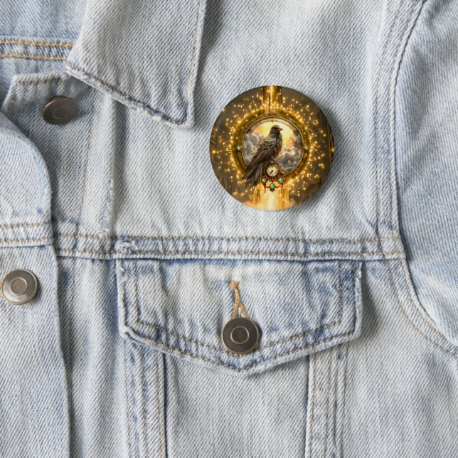 Timekeeper Raven – Gothic Clockwork  6 Cm Round Badge (In Situ)