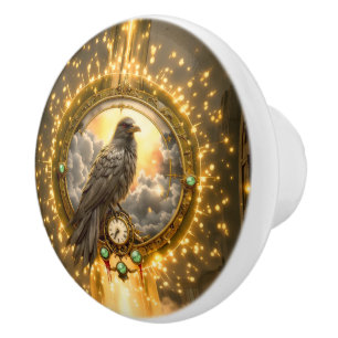 Timekeeper Raven – Gothic Clockwork Ceramic Knob
