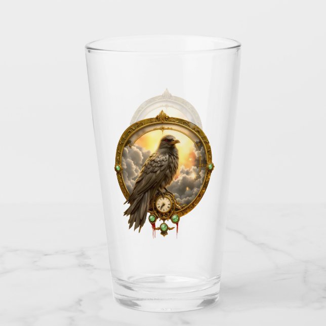 Timekeeper Raven – Gothic Clockwork  Glass (Front)
