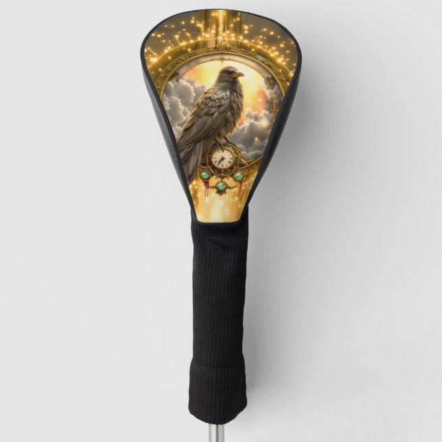 Timekeeper Raven – Gothic Clockwork  Golf Head Cover (Front)
