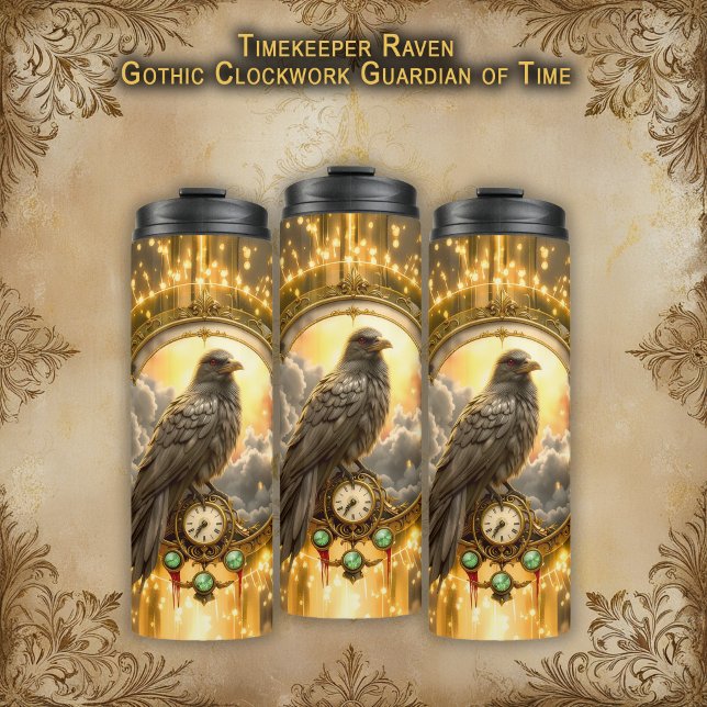 Timekeeper Raven – Gothic Clockwork  Thermal Tumbler (Creator Uploaded)
