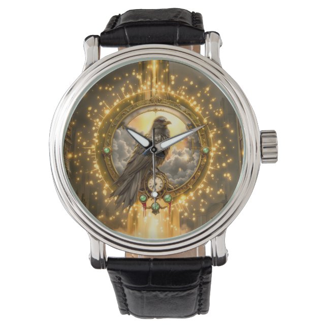 Timekeeper Raven – Gothic Clockwork  Watch (Front)