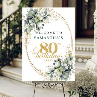Timeless 80th Dusty Green Botanical Welcome Sign