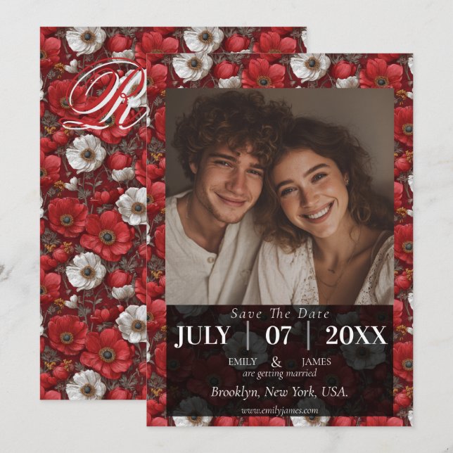 Timeless Anemones Aesthetic Countryside Wedding Save The Date (Front/Back)