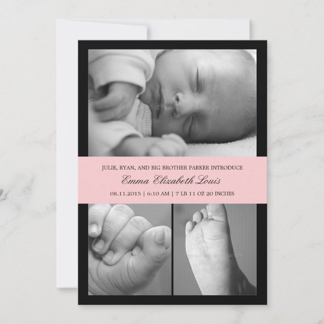 Timeless Band Birth Announcement - Pink (Front)