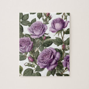 "Timeless Beauty: Purple Provincial Vintage Roses" Jigsaw Puzzle