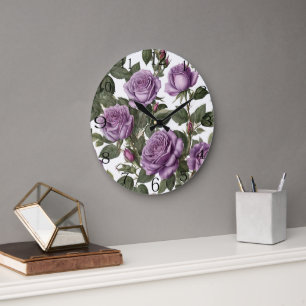 "Timeless Beauty: Purple Provincial Vintage Roses" Large Clock