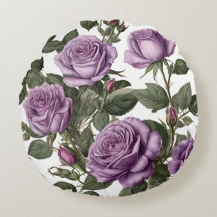 "Timeless Beauty: Purple Provincial Vintage Roses" Round Cushion