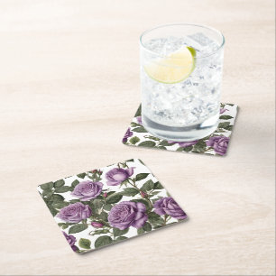 "Timeless Beauty: Purple Provincial Vintage Roses" Square Paper Coaster