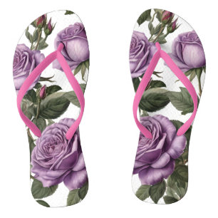"Timeless Beauty: Purple Provincial Vintage Roses" Thongs