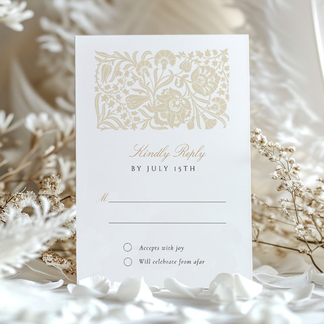 Timeless Beige and Ivory Floral RSVP Wedding Card (Creator Uploaded)