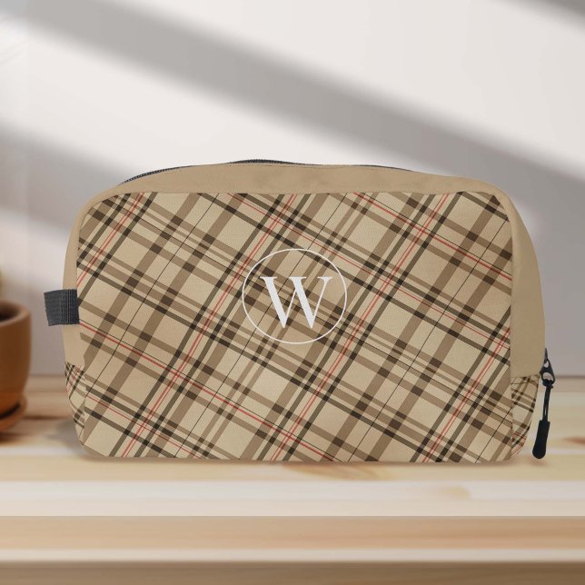 timeless beige pattern monogram plaid  dopp kit (Creator Uploaded)