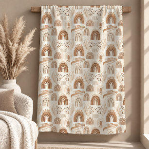 Timeless Beige Rainbow Leaves Fleece Blanket Art