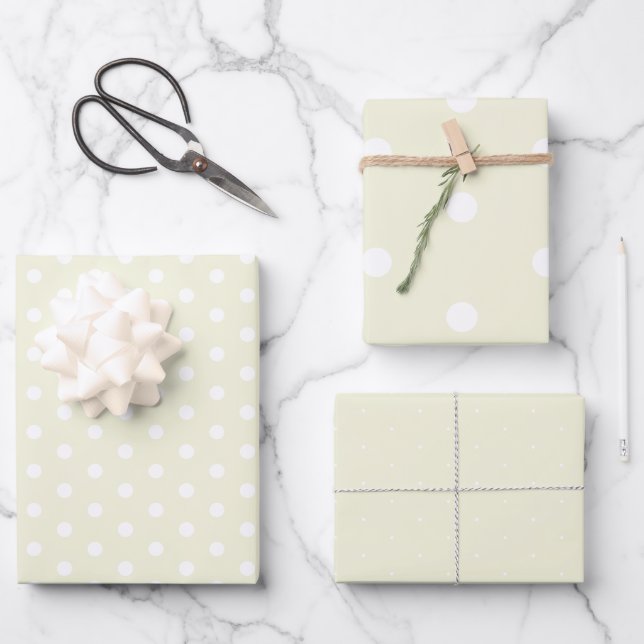 Timeless Beige White Polka Dot Gift Wrapping Paper (Front)