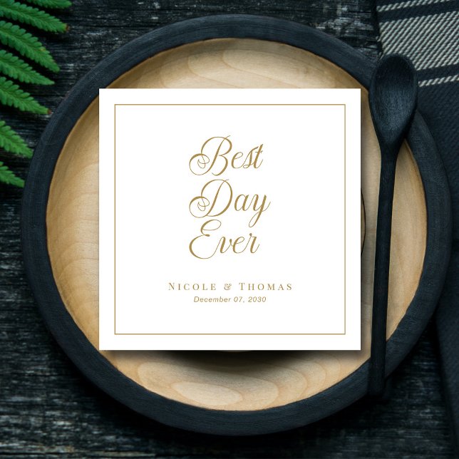 Timeless Best Day Ever Gold Accent Elegant Wedding Napkin (Timeless Best Day Ever Gold Accent Elegant Wedding Napkins)