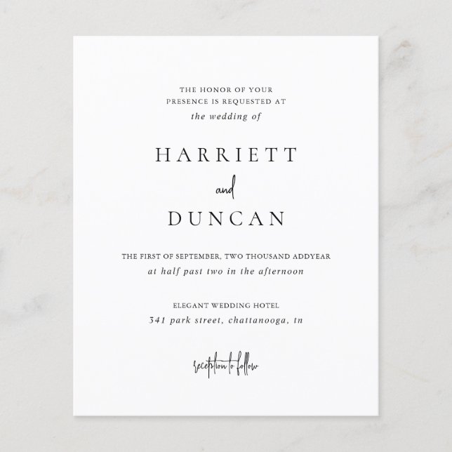 Timeless Black and White Budget Wedding Invitation Flyer (Front)