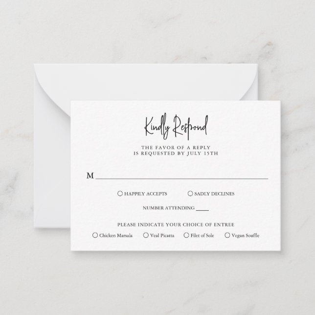 Timeless Black and White Budget Wedding RSVP Card (Front)