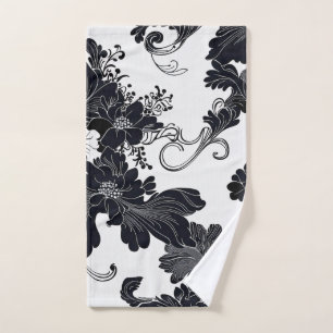 Timeless Black and White Elegant Florals Hand Towel