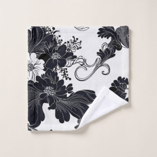 Timeless Black and White Elegant Florals Wash Cloth