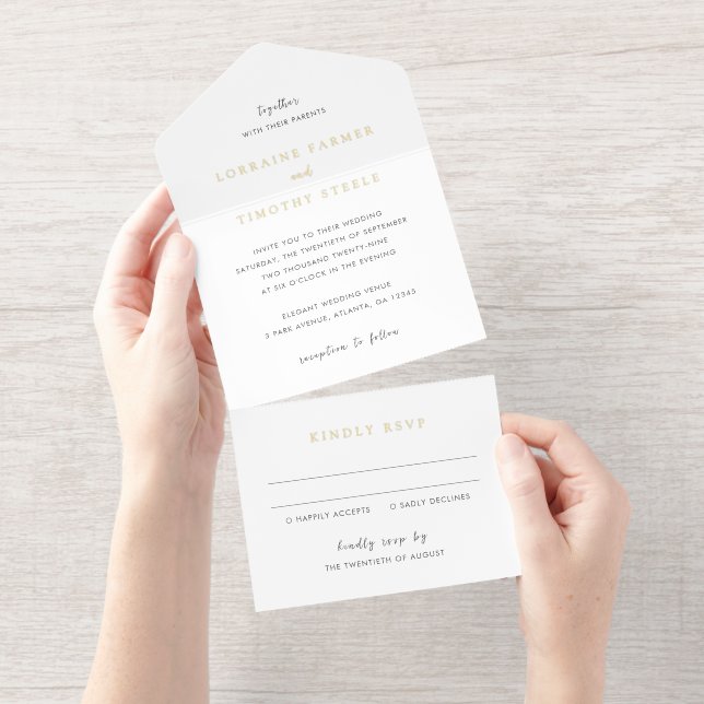 Timeless Black and White Elegant Wedding All In One Invitation (Tearaway)