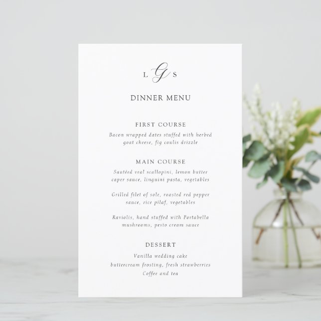 Timeless Black and White Elegant Wedding Menu (Standing Front)