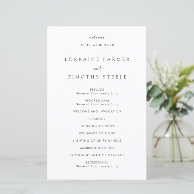 Timeless Black and White Elegant Wedding Program (Standing Front)