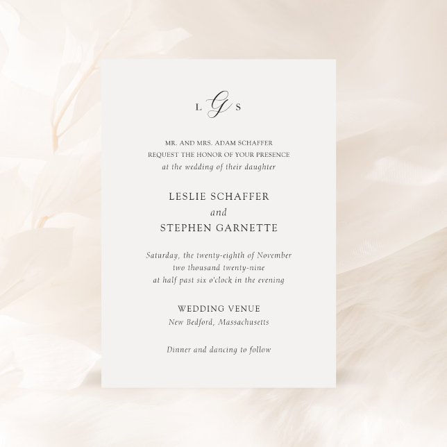 Timeless Black and White Monogram Elegant Wedding Invitation (Creator Uploaded)