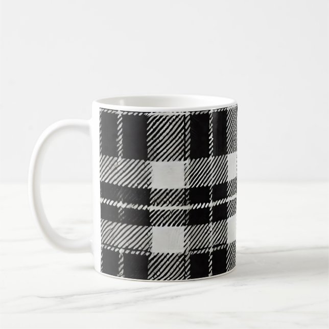 Timeless Black and White Plaid Pattern Coffee Mug (Left)