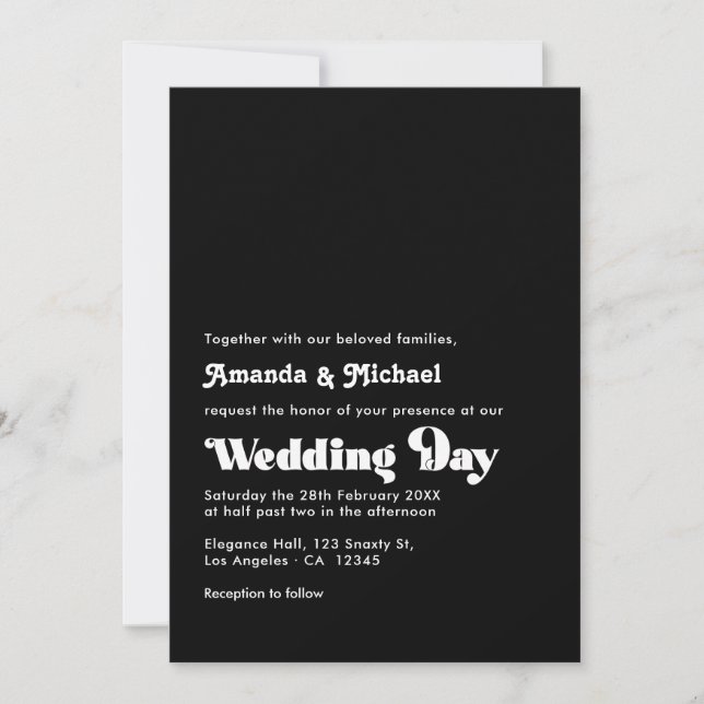 Timeless Black and White Retro Typography Wedding Invitation (Front)