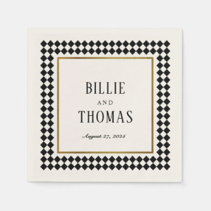 Timeless Black Chequerboard Frame Wedding Napkin