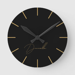 Timeless Black & Gold Luxury Script Name Round Clock