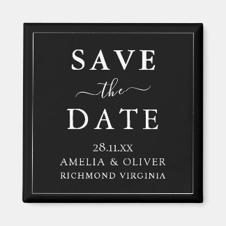 Timeless Black Minimalist Wedding Save The Date Magnet