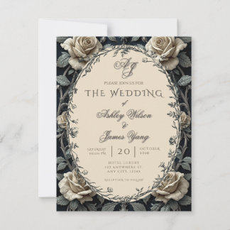 Timeless Black Romantic Floral Wedding Invitation