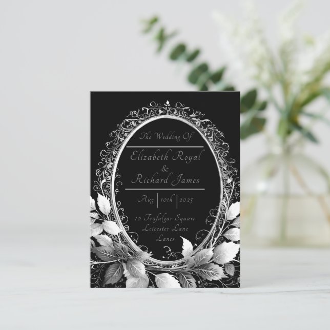 Timeless black-tie wedding celebration postcard (Standing Front)