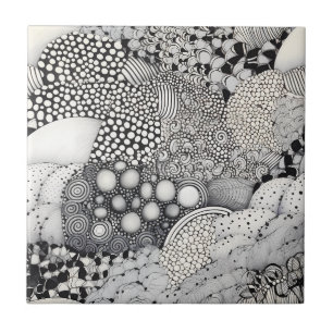 Timeless Black White Abstract - Rhythm Harmony Ceramic Tile