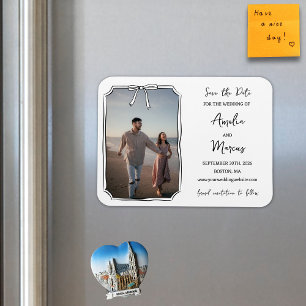 Timeless Black & White Chic Bow Save the Date Magnet