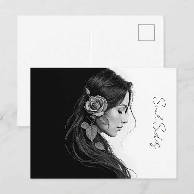 Timeless black white dramatic floral hair design postcard (Front/Back)