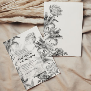 Timeless Black White Floral Wedding Invitation