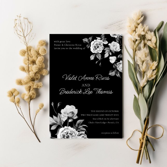 Timeless Black & White Floral Wedding Invitation (Creator Uploaded)