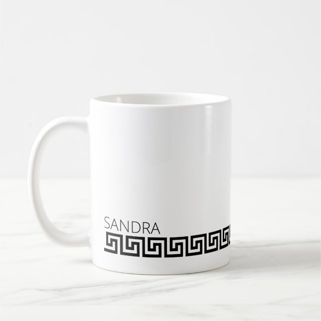 Timeless Black White Greek Key Chic Coffee Mug (Left)