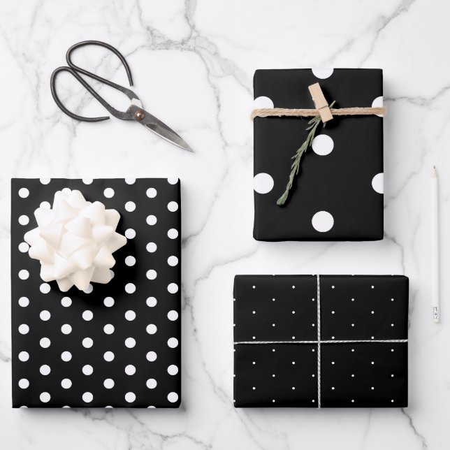 Timeless Black White Polka Dot Gift Wrapping Paper (Front)