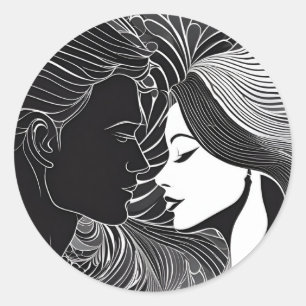 Timeless Black & White Silhouette Embrace Classic Round Sticker