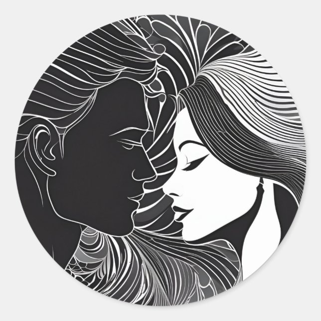 Timeless Black & White Silhouette Embrace Classic Round Sticker (Front)