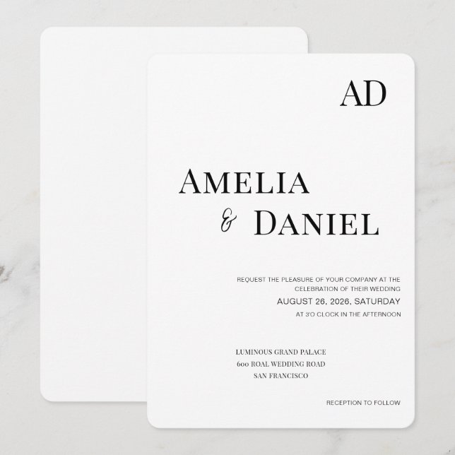 Timeless Black & White Wedding Invite (Front/Back)