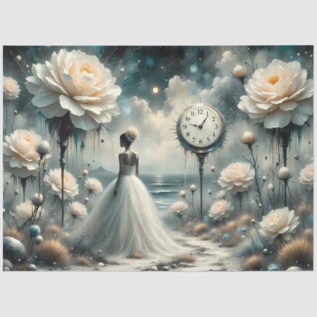 Timeless Bloom Bride Surreal Fantasy Decoupage  Tissue Paper (Front)