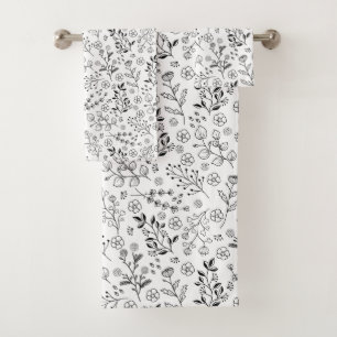 Timeless Bloom: Hand-Drawn Floral Elegance Bath Towel Set