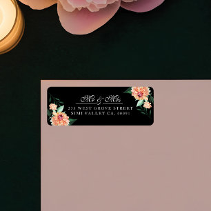 Timeless Bloom Mr & Mrs Watercolor Floral Wedding Return Address Label