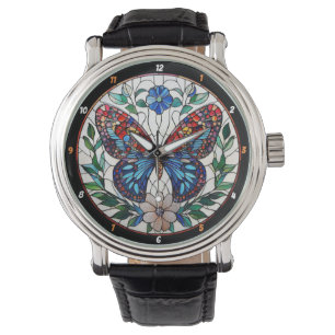 Timeless Bloom" - Stained Glass Butterfly  Watch