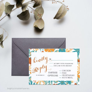 Timeless Blooms Colourful Vintage Wedding RSVP   Card