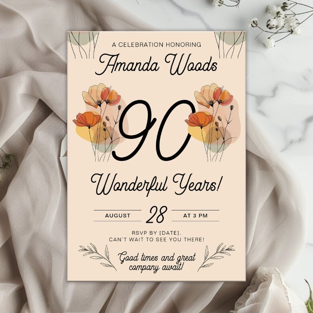  Timeless Blossom 90th Birthday Celebration Invitation (Creator Uploaded)